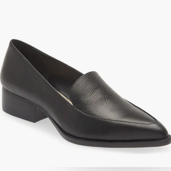 Vince Camuto Becarda Pointed Toe Black Leather Loafers - Picture 1 of 6
